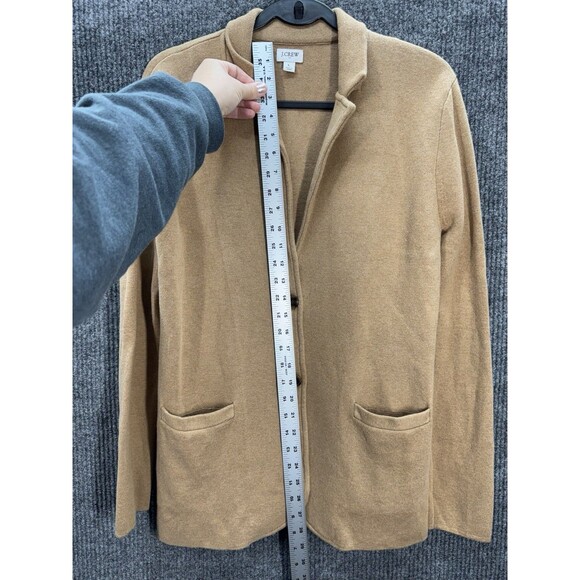 J. Crew Cotton Sweater Blazer Women’s Large Camel Brown Tan Knit 2 Button G9309 - Picture 9 of 12